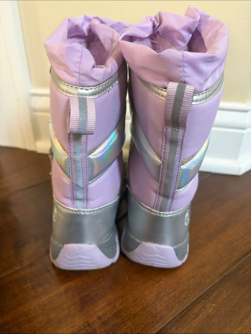 Lands' End Kids Holographic Silver and Light Pink Snow Boots